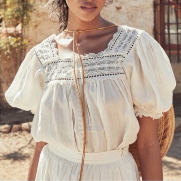 Doen Tops - Doen Anneth Blouse Top Salt Cream Lace Medium